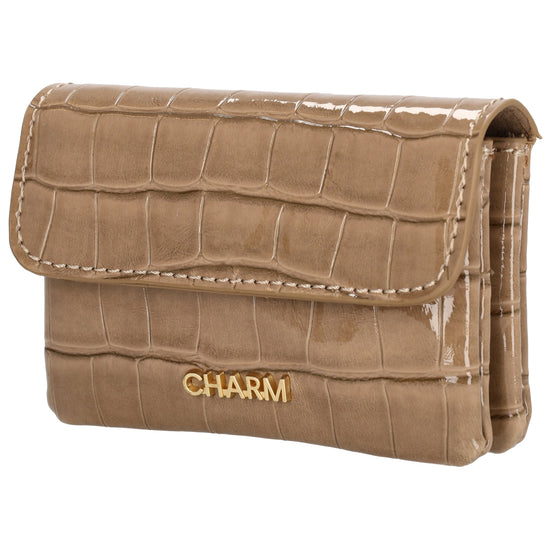 Taupe Lackleder Geldbörse 11x8cm mit Krokoprägung – stilvoll & kompakt - leder-accessoires.com
