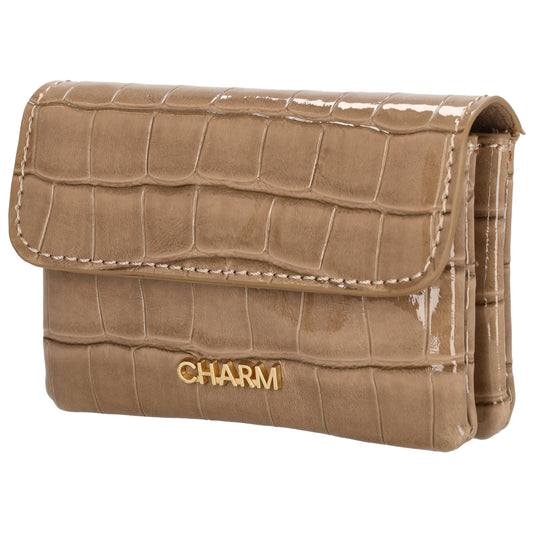 Taupe Lackleder Geldbörse 11x8cm mit Krokoprägung – stilvoll & kompakt - leder-accessoires.com