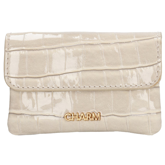 Beige Lackleder Geldbörse 11x8cm mit Krokoprägung – stilvoll & kompakt - leder-accessoires.com