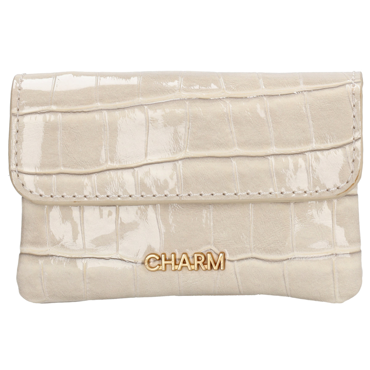 Beige Lackleder Geldbörse 11x8cm mit Krokoprägung – stilvoll & kompakt - leder-accessoires.com