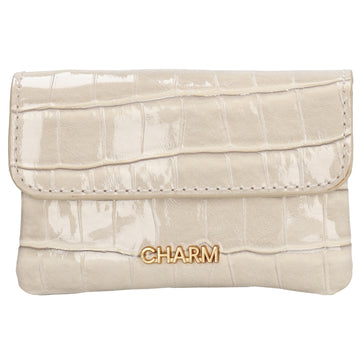Beige Lackleder Geldbörse 11x8cm mit Krokoprägung – stilvoll & kompakt - leder-accessoires.com