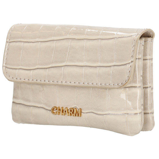 Beige Lackleder Geldbörse 11x8cm mit Krokoprägung – stilvoll & kompakt - leder-accessoires.com