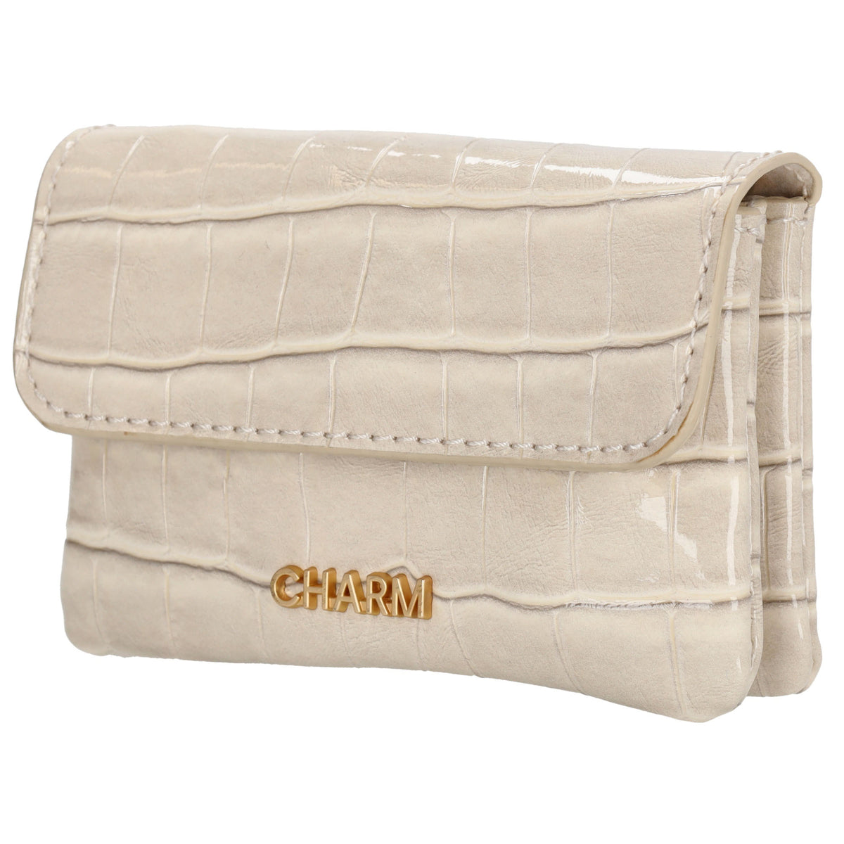 Beige Lackleder Geldbörse 11x8cm mit Krokoprägung – stilvoll & kompakt - leder-accessoires.com