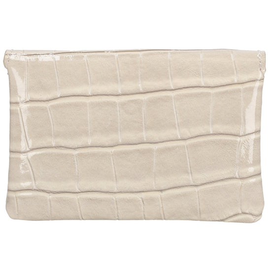 Beige Lackleder Geldbörse 11x8cm mit Krokoprägung – stilvoll & kompakt - leder-accessoires.com