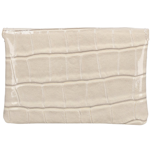 Beige Lackleder Geldbörse 11x8cm mit Krokoprägung – stilvoll & kompakt - leder-accessoires.com