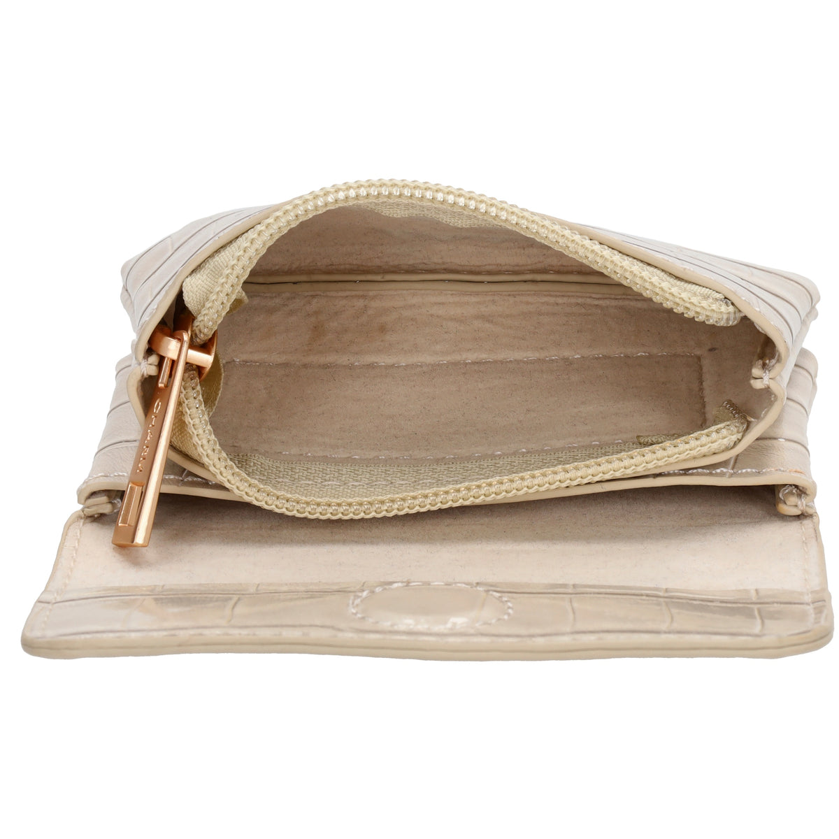 Beige Lackleder Geldbörse 11x8cm mit Krokoprägung – stilvoll & kompakt - leder-accessoires.com