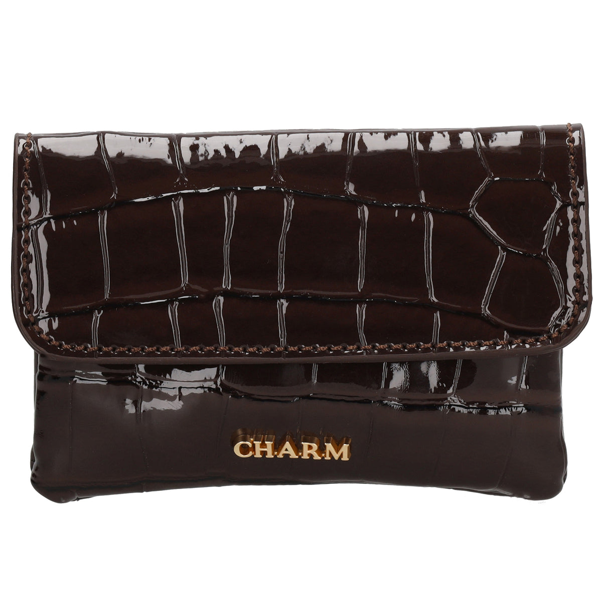 Dunkelbraun Lackleder Geldbörse 11x8cm mit Krokoprägung - leder-accessoires.com