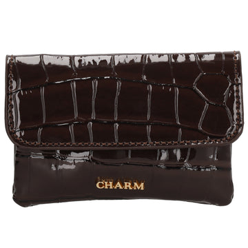 Dunkelbraun Lackleder Geldbörse 11x8cm mit Krokoprägung - leder-accessoires.com