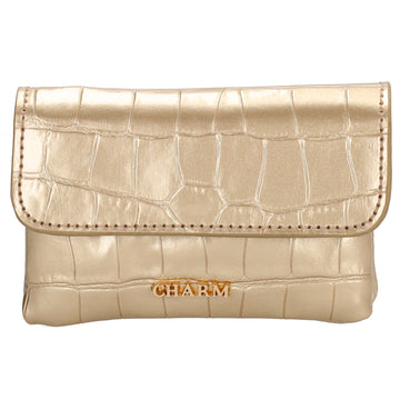 Gold Lackleder Geldbörse 11x8cm mit Krokoprägung – stilvoll & kompakt - leder-accessoires.com
