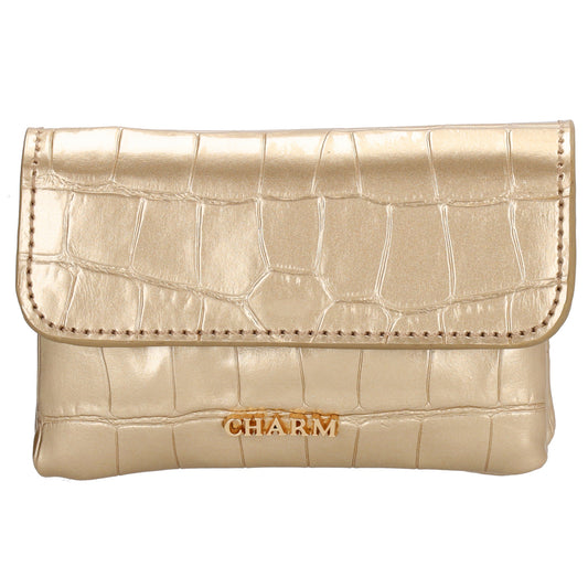 Gold Lackleder Geldbörse 11x8cm mit Krokoprägung – stilvoll & kompakt - leder-accessoires.com