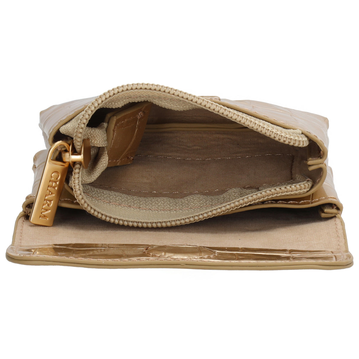 Gold Lackleder Geldbörse 11x8cm mit Krokoprägung – stilvoll & kompakt - leder-accessoires.com