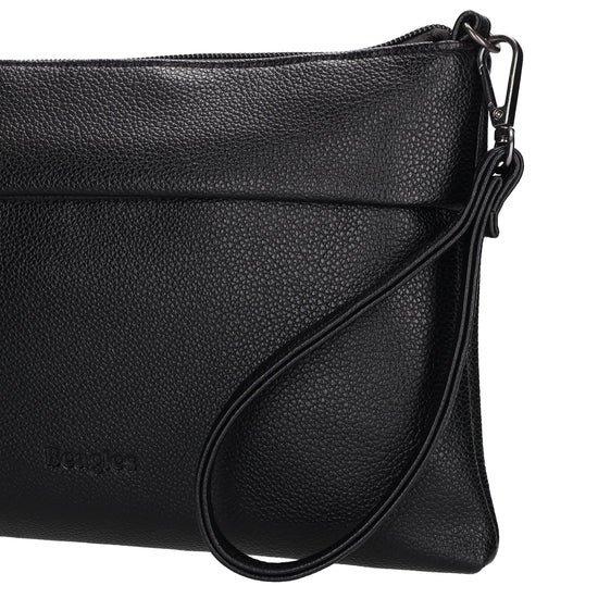 Clutch|Umhängetasche 25x17cm in Schwarz aus Kunstleder - leder-accessoires.com