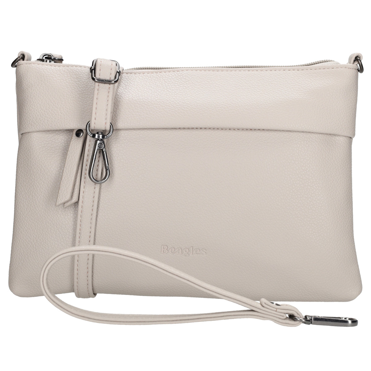 Clutch|Umhängetasche 25x17cm in Helltaupe aus Kunstleder - leder-accessoires.com