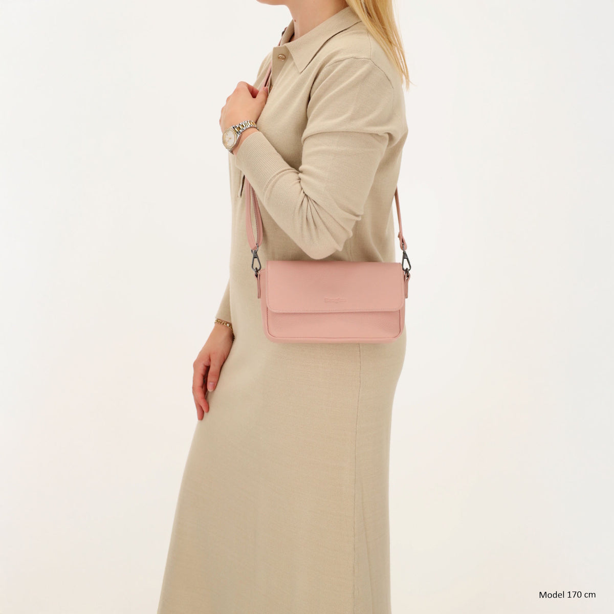 Schultertasche 25x12cm in Altrosa aus Kunstleder - leder-accessoires.com