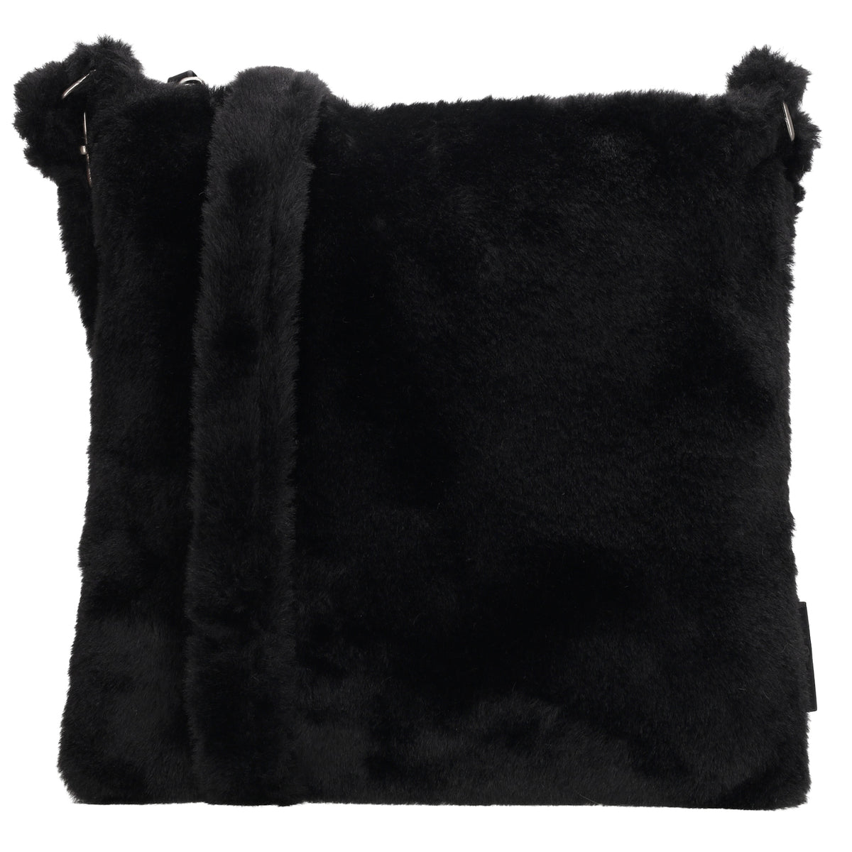 Umhängetasche 24x25cm Schwarz aus Kunstfell mit Reißveschluss - leder-accessoires.com