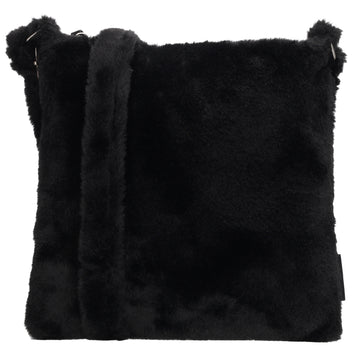 Umhängetasche 24x25cm Schwarz aus Kunstfell mit Reißveschluss - leder-accessoires.com