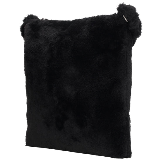 Umhängetasche 24x25cm Schwarz aus Kunstfell mit Reißveschluss - leder-accessoires.com