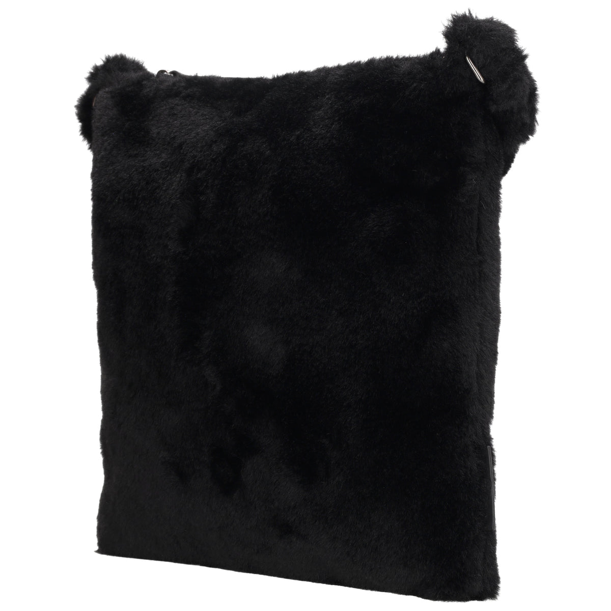 Umhängetasche 24x25cm Schwarz aus Kunstfell mit Reißveschluss - leder-accessoires.com