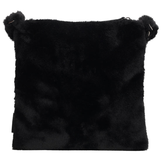 Umhängetasche 24x25cm Schwarz aus Kunstfell mit Reißveschluss - leder-accessoires.com