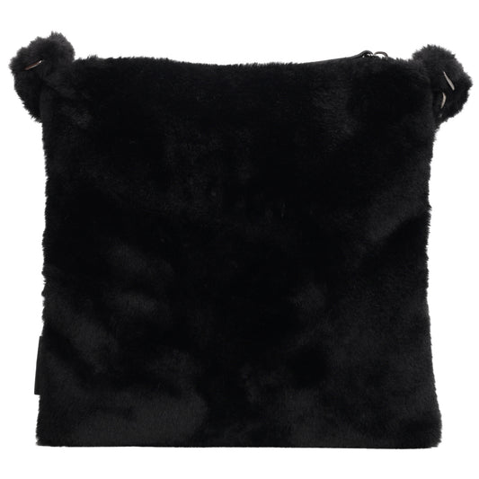 Umhängetasche 24x25cm Schwarz aus Kunstfell mit Reißveschluss - leder-accessoires.com