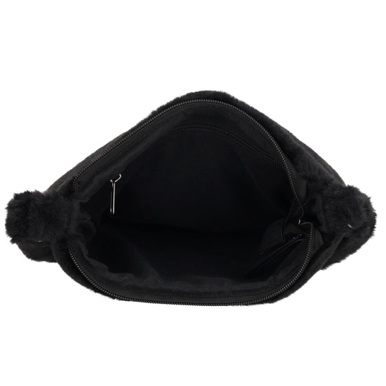 Umhängetasche 24x25cm Schwarz aus Kunstfell mit Reißveschluss - leder-accessoires.com