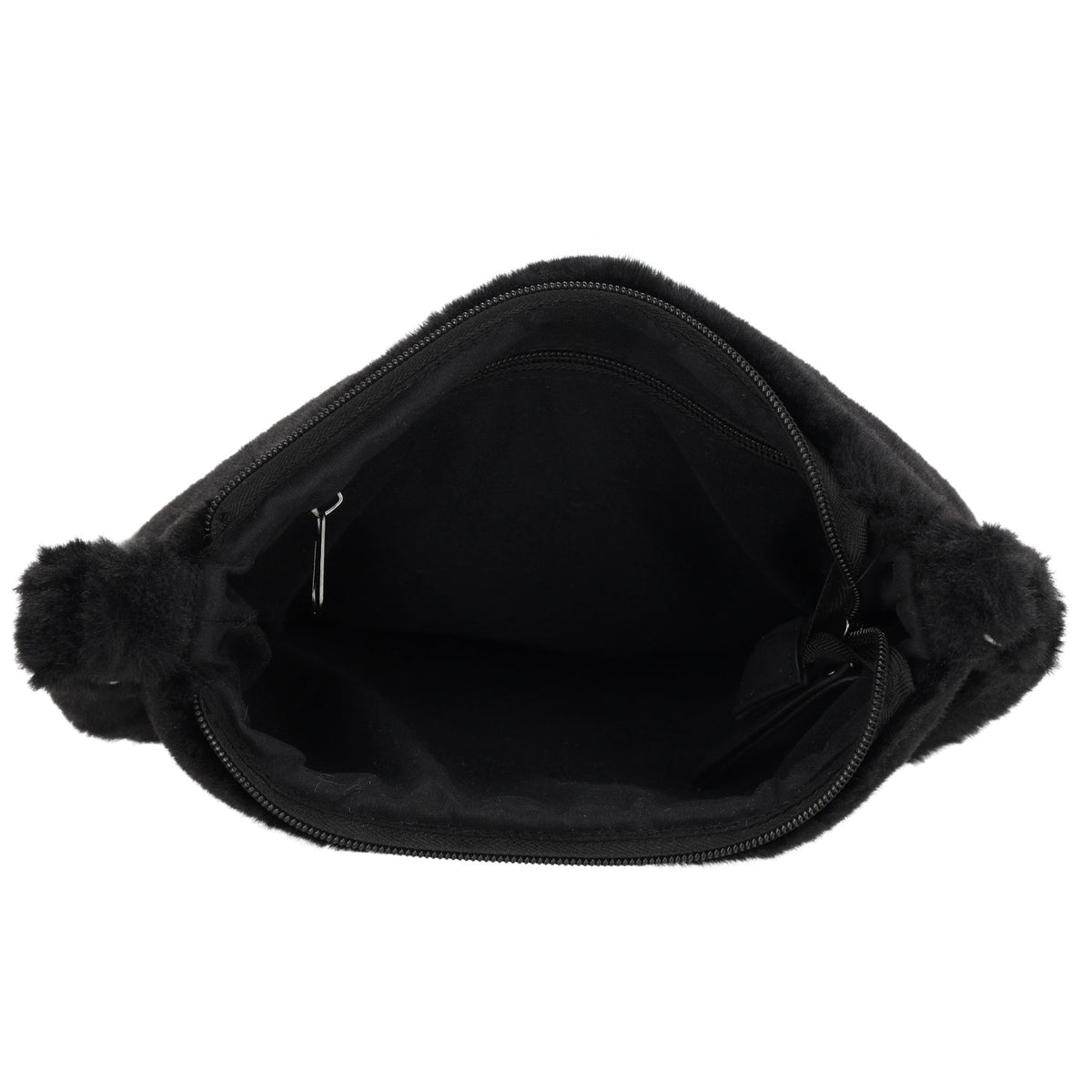 Umhängetasche 24x25cm Schwarz aus Kunstfell mit Reißveschluss - leder-accessoires.com