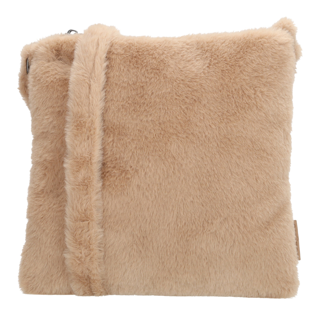 Umhängetasche 24x25cm Beige aus Kunstfell mit Reißveschluss - leder-accessoires.com