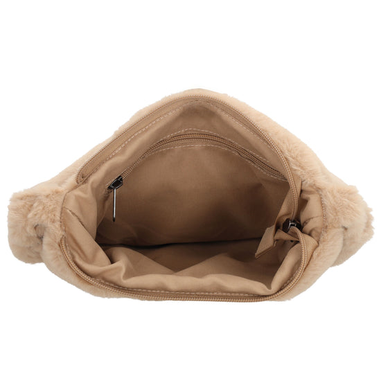 Umhängetasche 24x25cm Beige aus Kunstfell mit Reißveschluss - leder-accessoires.com