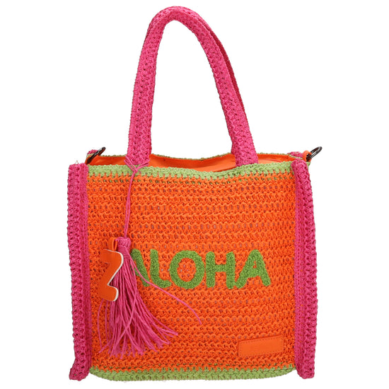 Aloha Shopper 29x23cm Basttasche Orange aus Raphia mit Reißverschluss - leder-accessoires.com