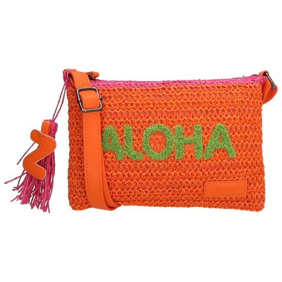 Aloha Umhängetasche 24x17cm Basttasche Orange aus Raphia - leder-accessoires.com