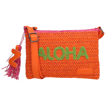 Aloha Umhängetasche 24x17cm Basttasche Orange aus Raphia - leder-accessoires.com