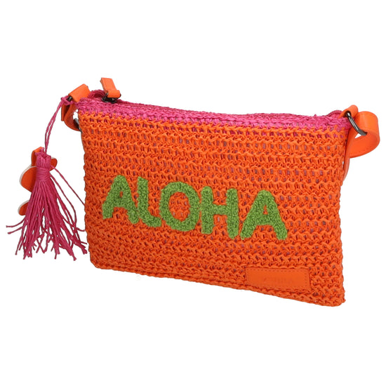 Aloha Umhängetasche 24x17cm Basttasche Orange aus Raphia - leder-accessoires.com