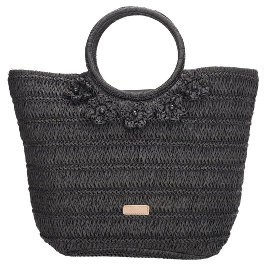 Shopper in Schwarz 31x49x18cm Stroh- Optik - leder-accessoires.com