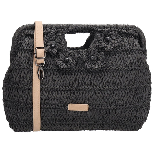 Umhängetasche in Schwarz 28x29cm Stroh- Optik - leder-accessoires.com