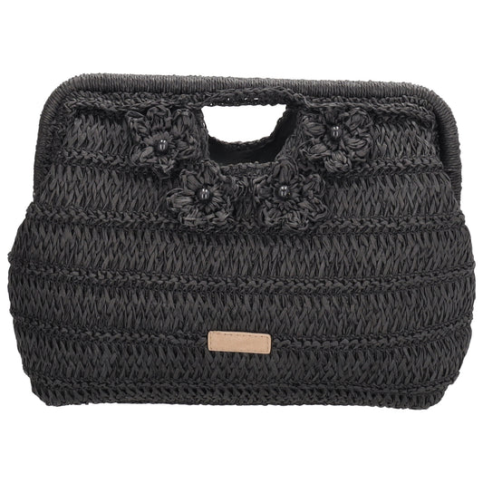 Umhängetasche in Schwarz 28x29cm Stroh- Optik - leder-accessoires.com