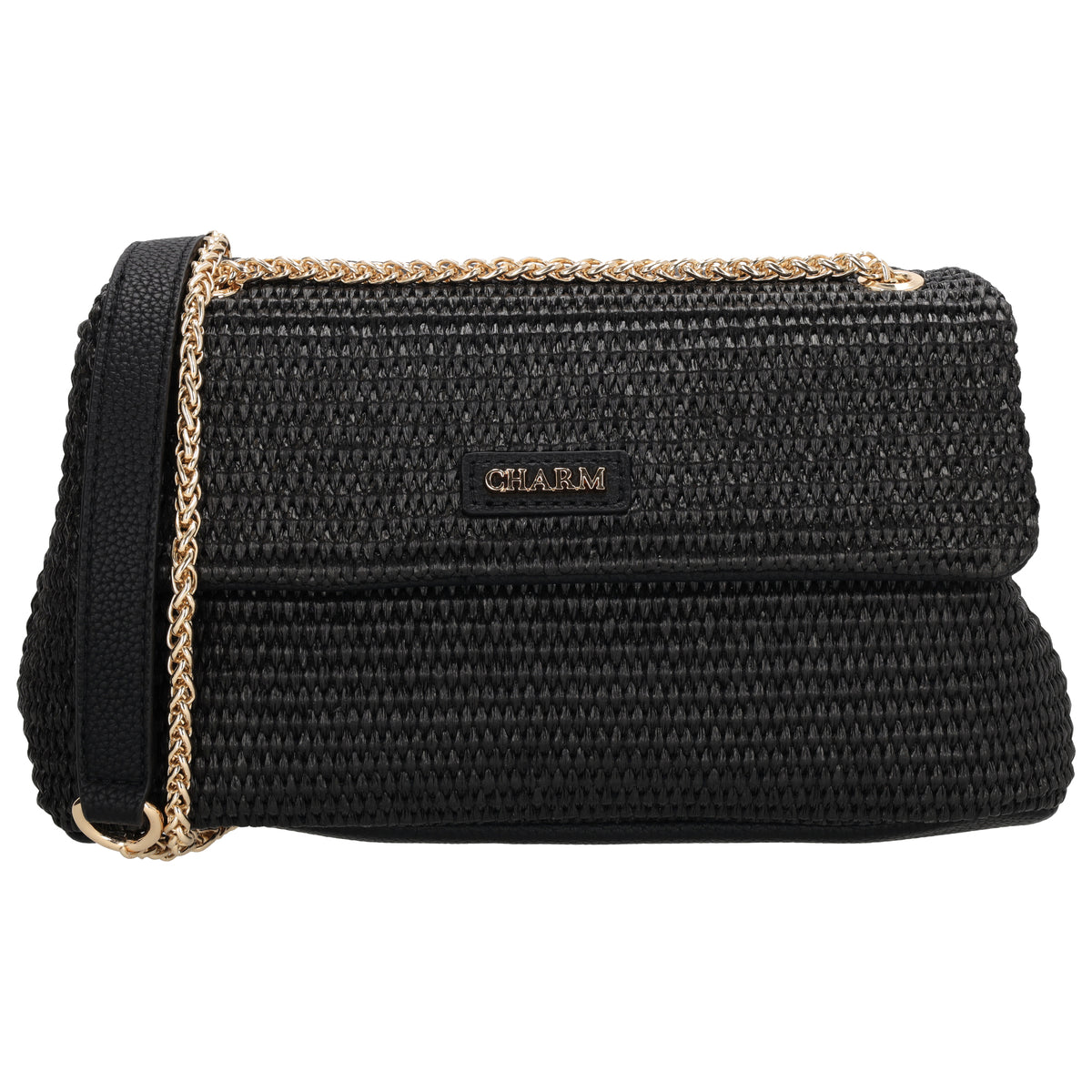 Elegante Strohtasche 26x16,5cm Schwarz – Crossbody & Schultertragbar - leder-accessoires.com