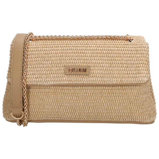 Sommer Tasche 26x16,5cm Damen Beige – Goldkette & praktische Fächer - leder-accessoires.com