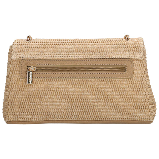 Sommer Tasche 26x16,5cm Damen Beige – Goldkette & praktische Fächer - leder-accessoires.com