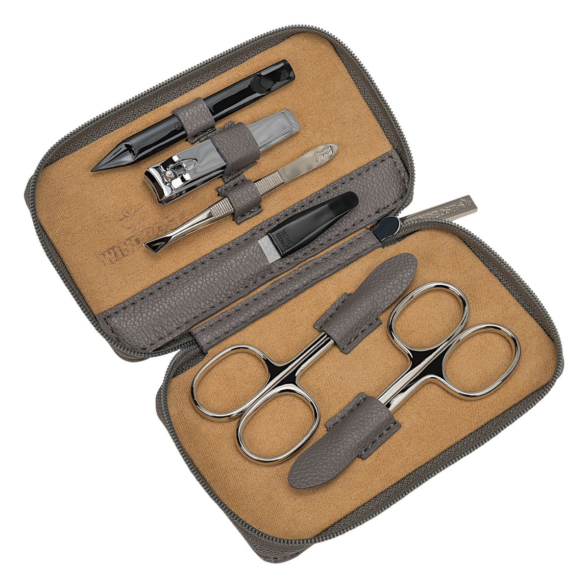 Manikür Etui 6-teilig in Grau - leder-accessoires.com