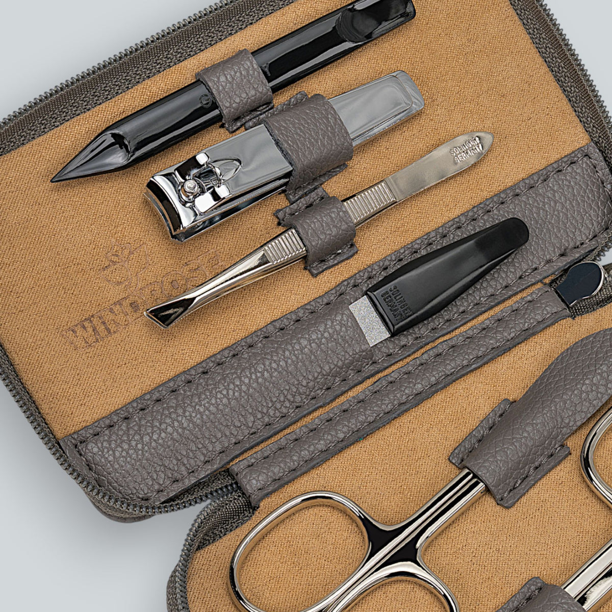 Manikür Etui 6-teilig in Grau - leder-accessoires.com