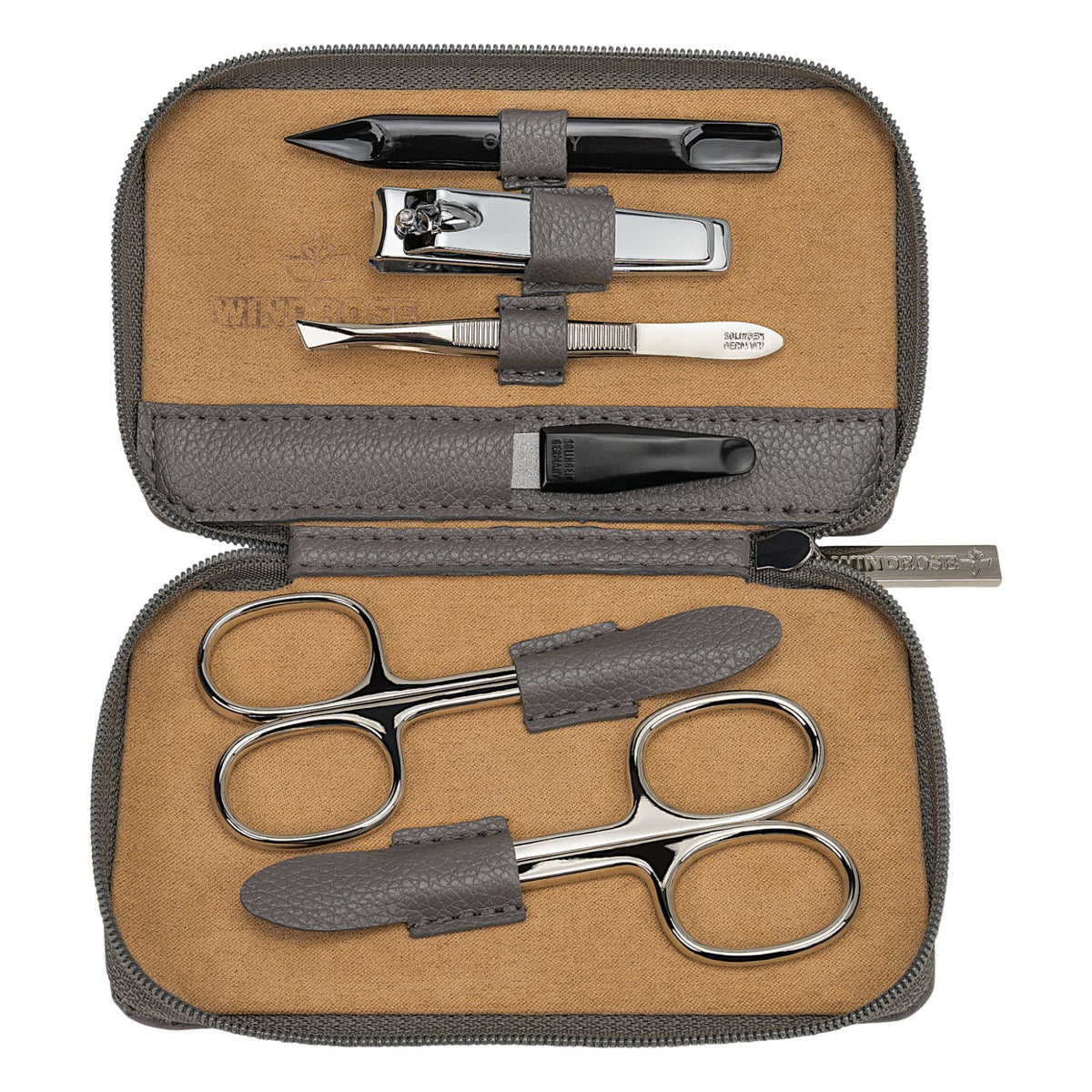 Manikür Etui 6-teilig in Grau - leder-accessoires.com