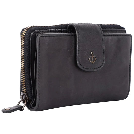 Geldbörse 16x9cm in Schwarz mit Reißverschluss und Lasche - leder-accessoires.com