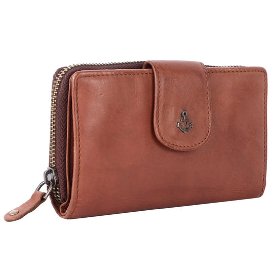 Geldbörse 16x9cm in Cognac mit Reißverschluss und Lasche - leder-accessoires.com
