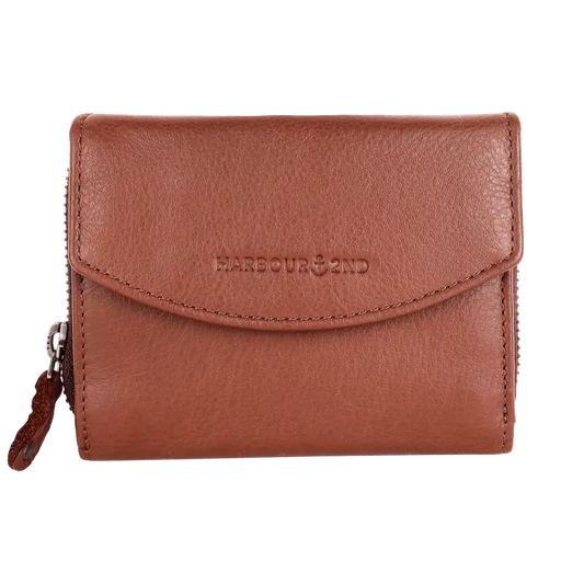 Geldbörse 12x10cm in Cognac mit separatem Reißverschlussfach - leder-accessoires.com