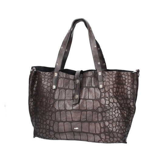 Campomaggi Schultertasche "Centaurus" aus Leder in Schwarz mit Krokoprägung - leder-accessoires.com
