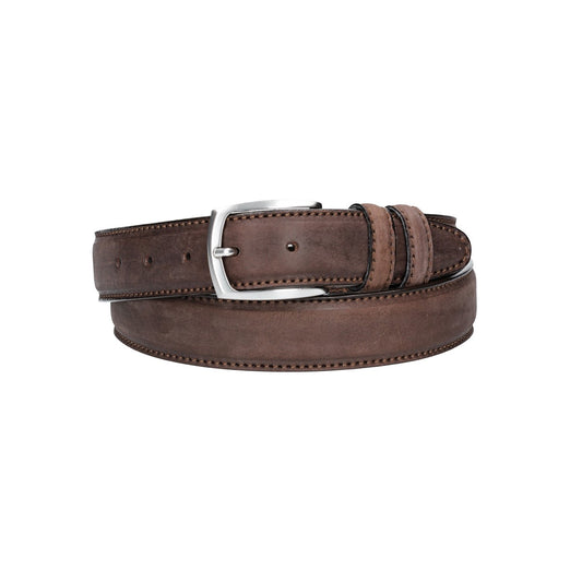 Herren-|Anzugsgürtel 35mm Braun abgenäht bombiert - leder-accessoires.com