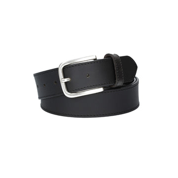 Ledergürtel Schwarz 40mm abgenäht mit Dornschließe in Silber - leder-accessoires.com