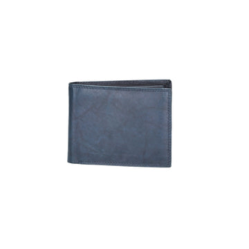 Geldbörse Querformat mit Klappe in Blau aus Leder - leder-accessoires.com