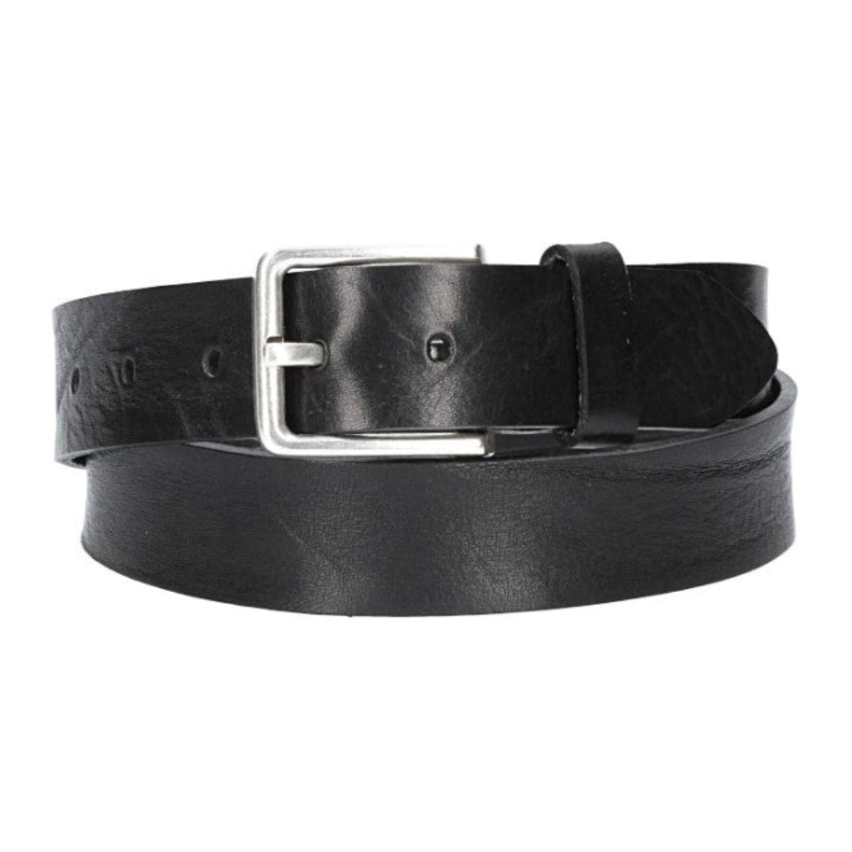 Hochwertiger Ledergürtel 35mm in Schwarz mit rustikaler Schließe in Silber - leder-accessoires.com
