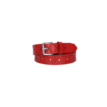 Ledergürtel Kids 25mm in Rot mit Lochmuster und Schließe Silber - leder-accessoires.com